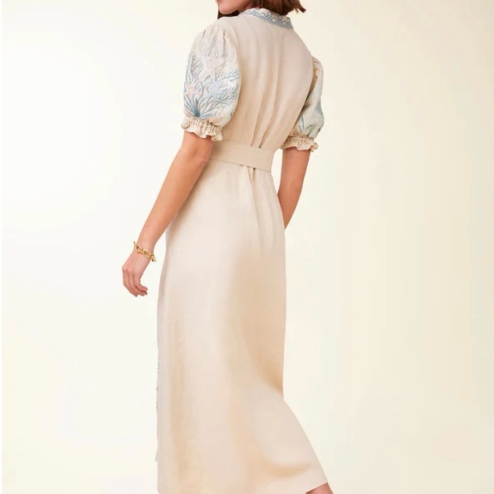 Spartina 449 | Cream Linen Dress with Blue Tassel Belt - Picture 4 of 7